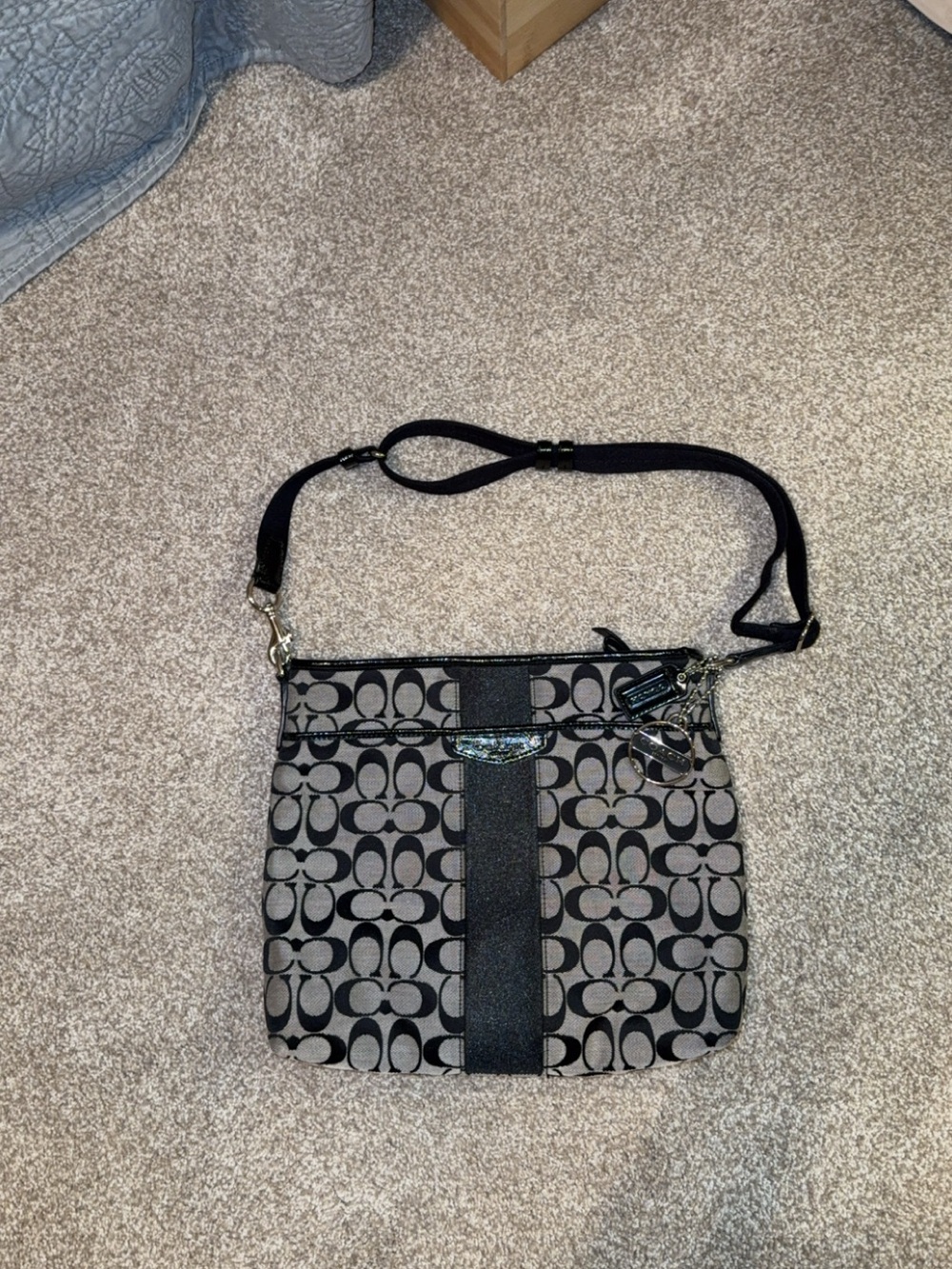 Coach Gray and Black Signature Jacquard Crossbody Bag